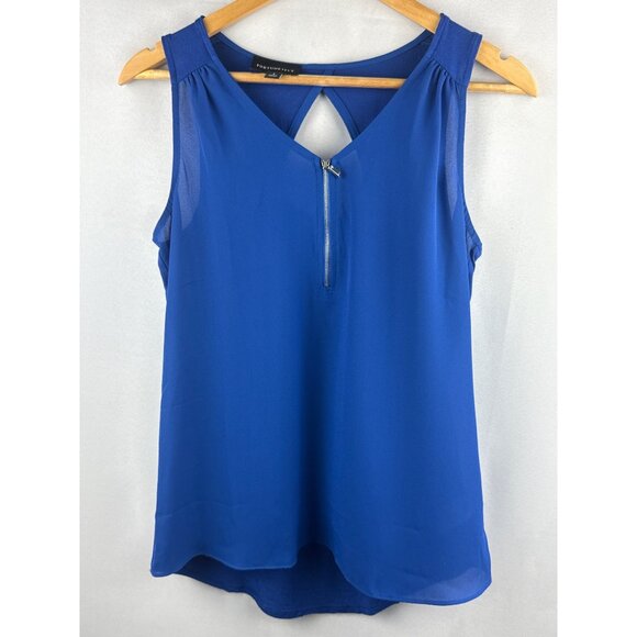 Fortune+Ivy Womens Sleeveless Blue Blouse With Front Zipper Accent - Size S - Picture 1 of 4